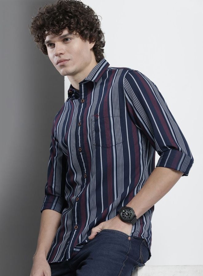 The Indian Garage Co Men Regular Fit Striped Full Sleeves Cutaway Collar Casual Shirt - Image 3