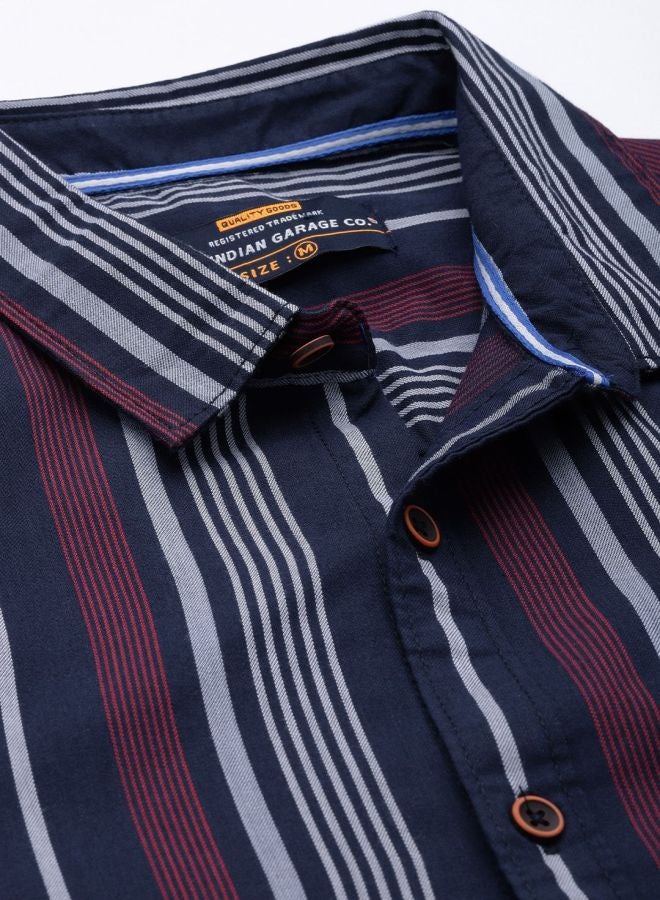 The Indian Garage Co Men Regular Fit Striped Full Sleeves Cutaway Collar Casual Shirt - Image 4