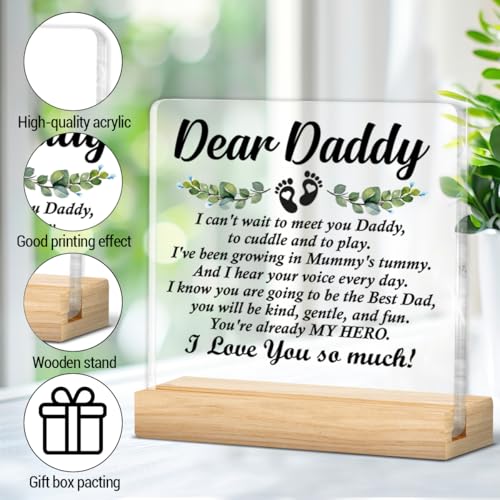 YGBF New Dad Daddy to Be Gifts for First Time Dad, Pregnancy Baby Announcement Gifts for Husband First Fathers Day New Dad Clear Acrylic Desk Decorative Sign - Image 3