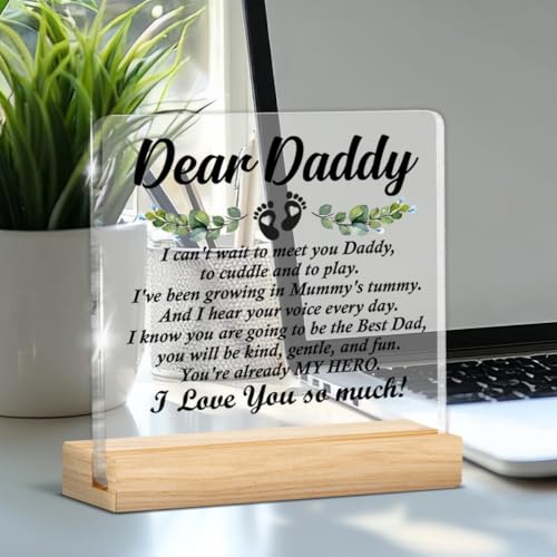 YGBF New Dad Daddy to Be Gifts for First Time Dad, Pregnancy Baby Announcement Gifts for Husband First Fathers Day New Dad Clear Acrylic Desk Decorative Sign - Image 4