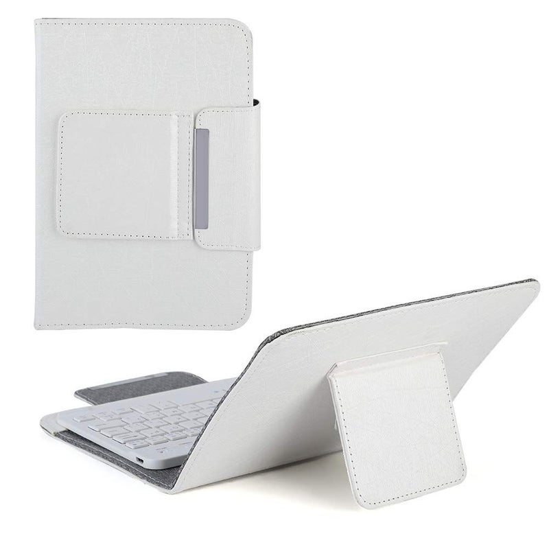 Bluetooth Keyboard Case PU Leather Protective Cover With Bracket For 7 Inch Tablet And Mobile Phone White - Image 2