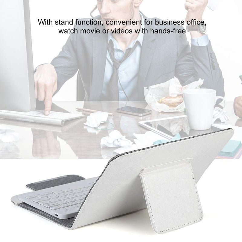 Bluetooth Keyboard Case PU Leather Protective Cover With Bracket For 7 Inch Tablet And Mobile Phone White - Image 5