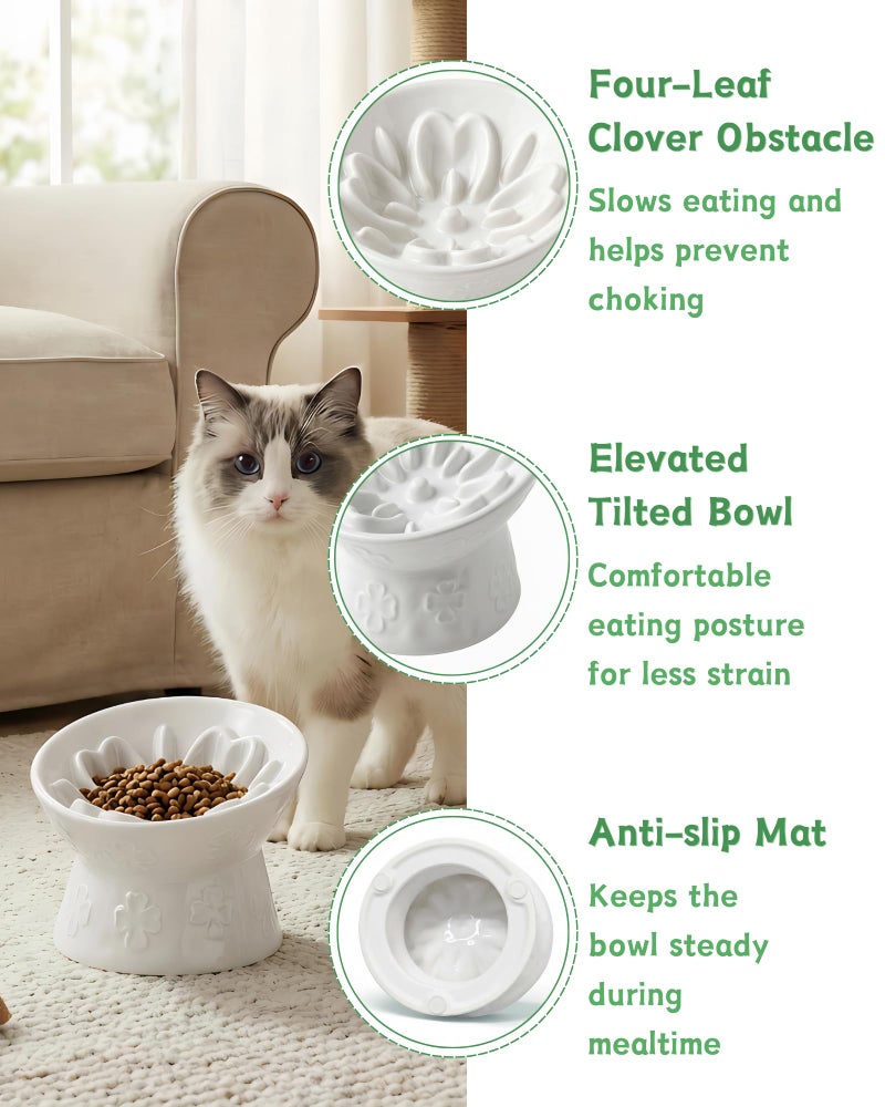 TRUVIC Ceramic Slow Feeder Cat Bowl, 15Â° Tilted Elevated Cat Slow Eating Bowl for Neck Protection, Anti Vomiting Dog Slow Feeder, Whisker Friendly & No Black Chin for Cats and Small Dogs, White - Image 4