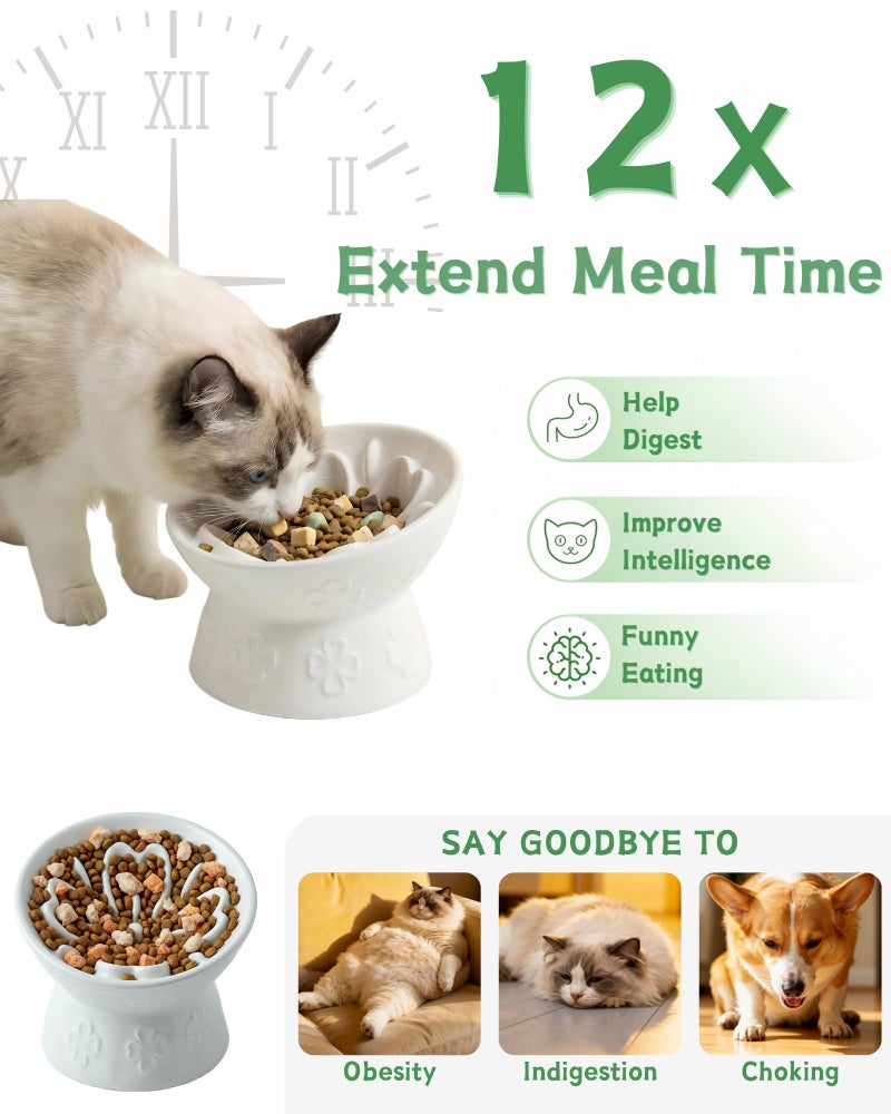 TRUVIC Ceramic Slow Feeder Cat Bowl, 15Â° Tilted Elevated Cat Slow Eating Bowl for Neck Protection, Anti Vomiting Dog Slow Feeder, Whisker Friendly & No Black Chin for Cats and Small Dogs, White - Image 3