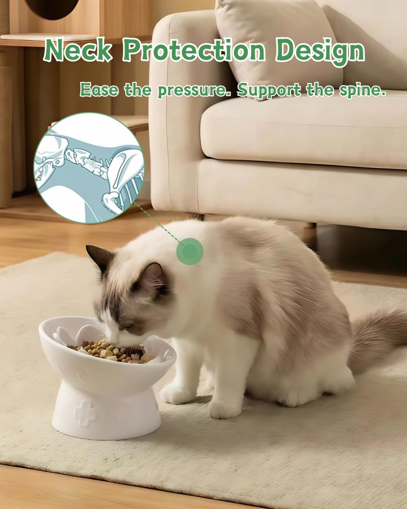 TRUVIC Ceramic Slow Feeder Cat Bowl, 15Â° Tilted Elevated Cat Slow Eating Bowl for Neck Protection, Anti Vomiting Dog Slow Feeder, Whisker Friendly & No Black Chin for Cats and Small Dogs, White - Image 2