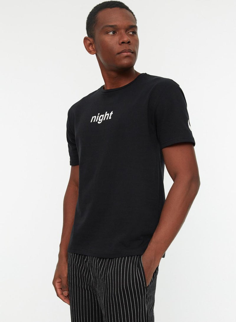 trendyol Black Printed Regular Fit Knitted Pajama Set - Image 3
