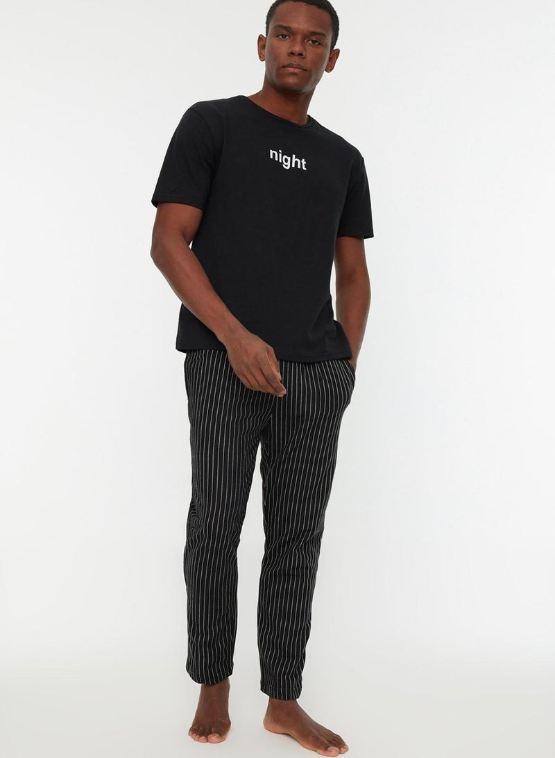 trendyol Black Printed Regular Fit Knitted Pajama Set - Image 2