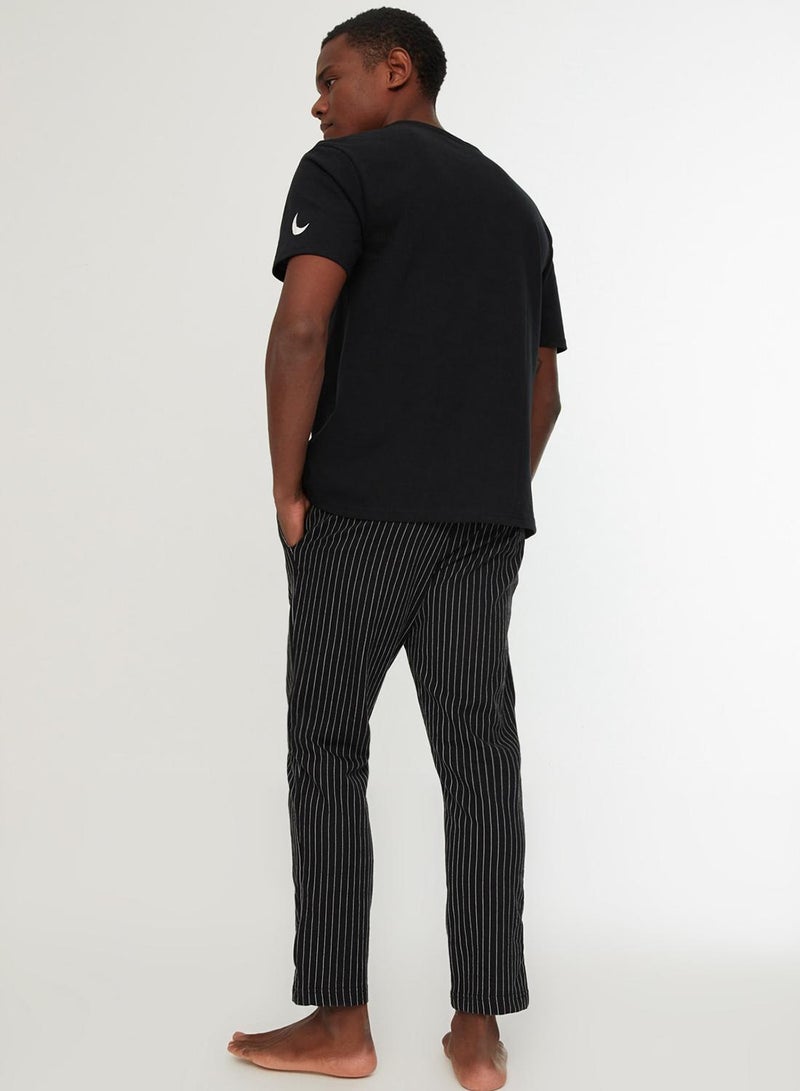 trendyol Black Printed Regular Fit Knitted Pajama Set - Image 5