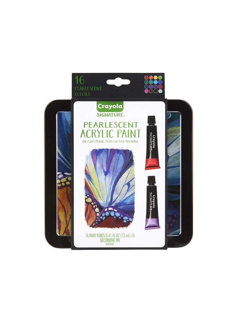 Crayola Pearlescent Acrylic Paints with Decorative Storage Tin, Gift for Adults, 16Count, 0.4 oz - Image 1