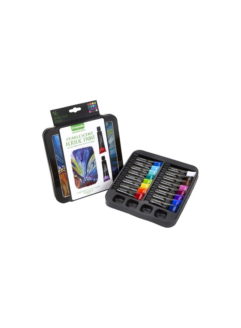 Crayola Pearlescent Acrylic Paints with Decorative Storage Tin, Gift for Adults, 16Count, 0.4 oz - Image 2