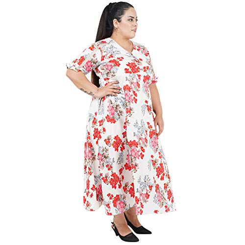 Indietoga Women's Plus Size White Floral Printed Long Maxi Dress (7XL) - Image 5
