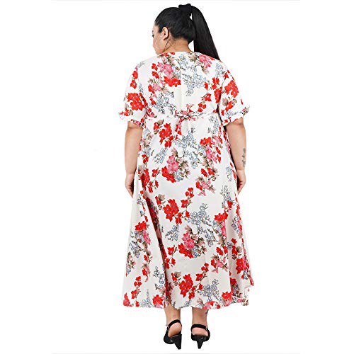 Indietoga Women's Plus Size White Floral Printed Long Maxi Dress (7XL) - Image 4