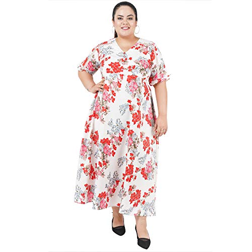 Indietoga Women's Plus Size White Floral Printed Long Maxi Dress (7XL) - Image 1