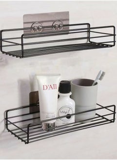 HomarKet 2 Pack Adhesive Bathroom Shelf Organizer Shower Caddy Kitchen Spice Rack Wall Mounted No Drilling  - Image 1