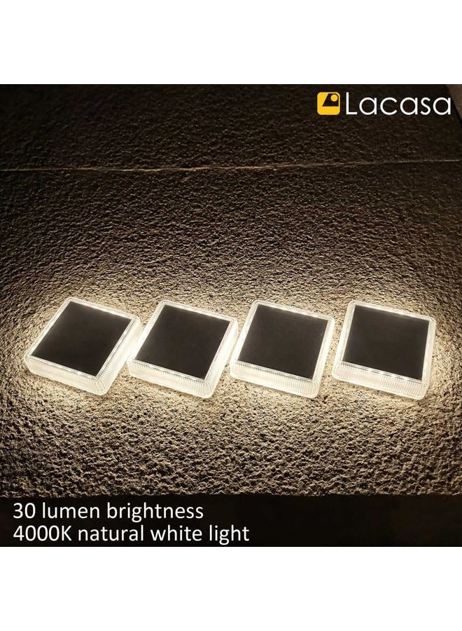 Lacasa 4-Pack Solar Decking Lights, Natural White 4000K LED Solar Powered Outdoor Step Lights, Light All Night, Waterproof for Garden Steps Patio Pathway Driveway Dock, Square - Image 2