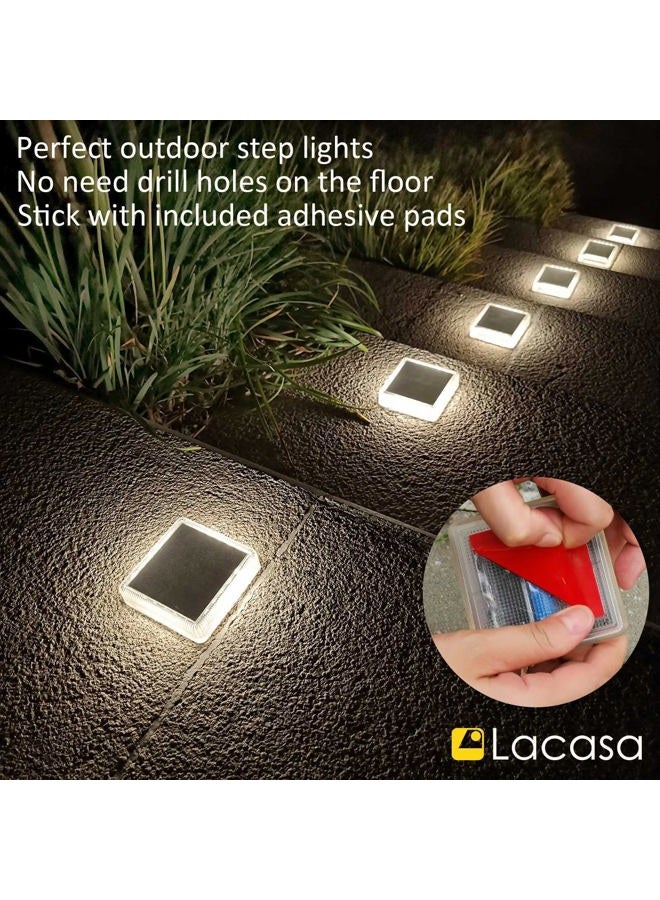 Lacasa 4-Pack Solar Decking Lights, Natural White 4000K LED Solar Powered Outdoor Step Lights, Light All Night, Waterproof for Garden Steps Patio Pathway Driveway Dock, Square - Image 5