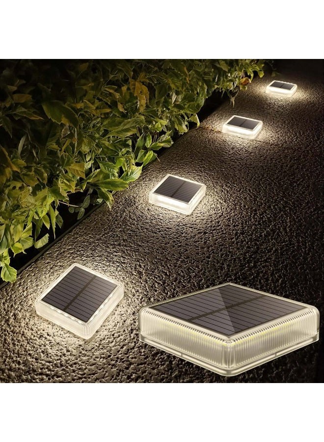 Lacasa 4-Pack Solar Decking Lights, Natural White 4000K LED Solar Powered Outdoor Step Lights, Light All Night, Waterproof for Garden Steps Patio Pathway Driveway Dock, Square - Image 1
