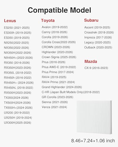 Puroma Cabin Air Filter Replacement for CP157 CF12157 Compatible with Subaru Toyota Camry RAV4 Highlander Corolla Sienna Pruis Venza and Avalon Lexus Mazda - Image 3