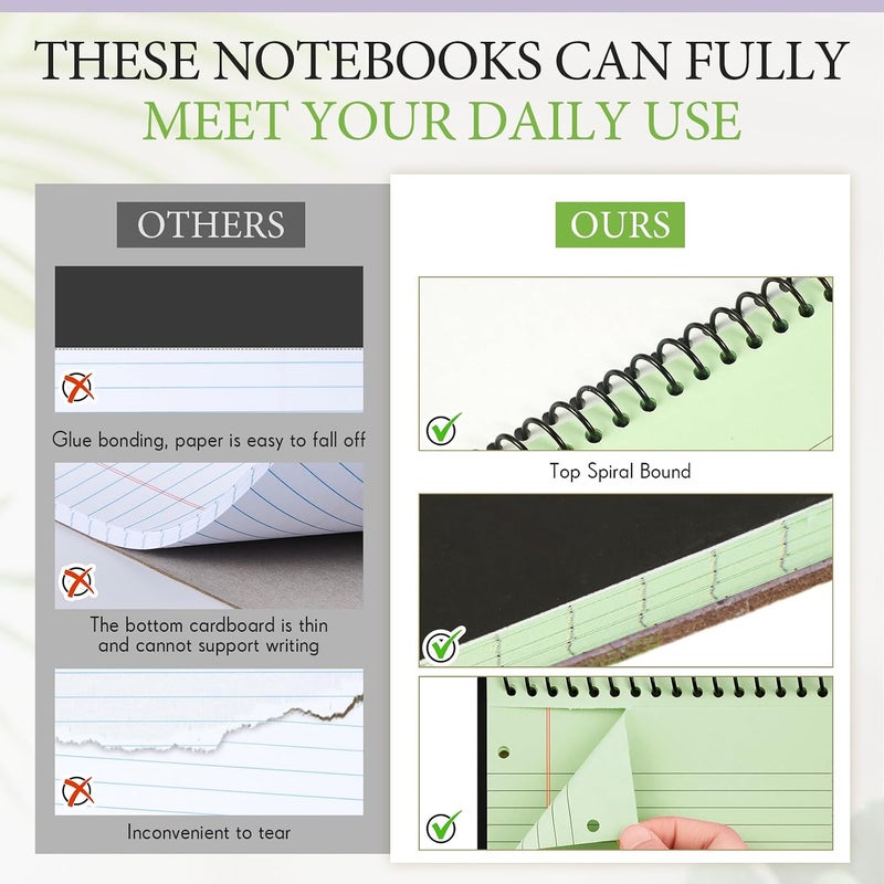MotiMind 3 Packs 8.5" x 11" Top Spiral Notebook with 3 Hole Punched Legal Pads College Ruled Notepad 50 Sheets Hard Cardboard Paper Wirebound Notepad for Office School Business (Green) - Image 4