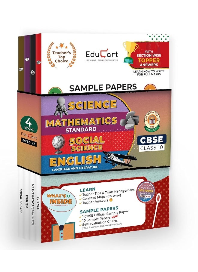 null - Educart CBSE Class 10 Sample Papers + Question Bank 2022-23 Bundle - Science, SST, English and Mathematics Standard (8 books) 2022 Edubook - Image 1