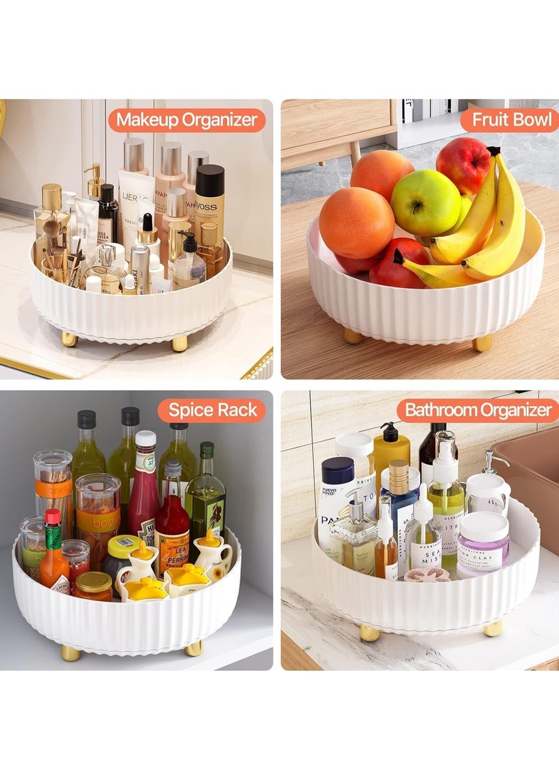 Arabest - Lazy Susan Turntable Organizer, 360°Rotating Makeup Organizer with Thickened Guardrail, Round Spinning Organization for Pantry, Fridge, Countertop (White) - Image 1
