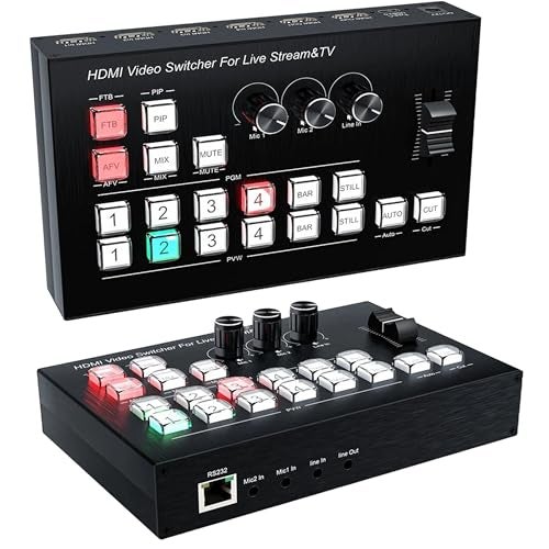 MICROWARE FHD 4 Channels HDMI Video switcher for Live Streaming Support HD Embedded Audio and External Analog Audio, Video switcher for Live Streaming 4 in 2 Out HDMI Video switcher - Image 1