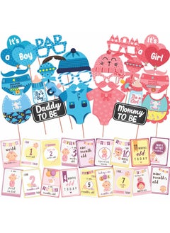 WOBBOX Wobbox Baby Shower Decoration Items| Baby Shower Photo Booth Props for Photoshoot, Baby Shower Milestone Card, Mom to Be Daddy to Be Decoration, Godh Bharai Decoration Kit-(FP352)  - Image 1