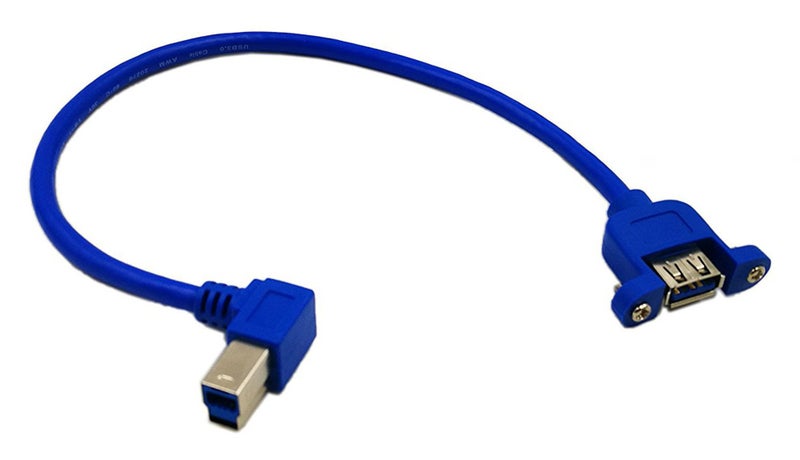 zdyCGTime 12" Panel Mount USB 3.0 A Female to Right Angled USB B Male Extension Cable with Screws(Blue) - Image 1