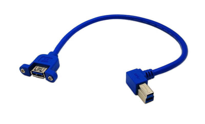 zdyCGTime 12" Panel Mount USB 3.0 A Female to Right Angled USB B Male Extension Cable with Screws(Blue) - Image 2