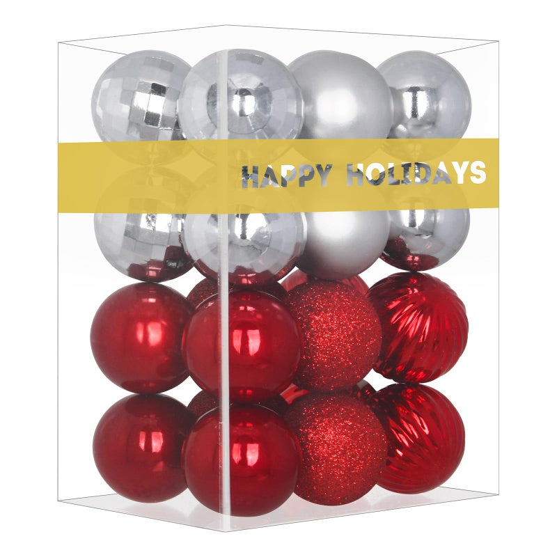 GameXcel Silver & Red 3.2"" Large Christmas Balls - Christmas Tree Decoration Ornaments Shatterproof Hanging Balls For Birthday Halloween Holiday Wedding Decorations Set Of 24Pcs - Image 1