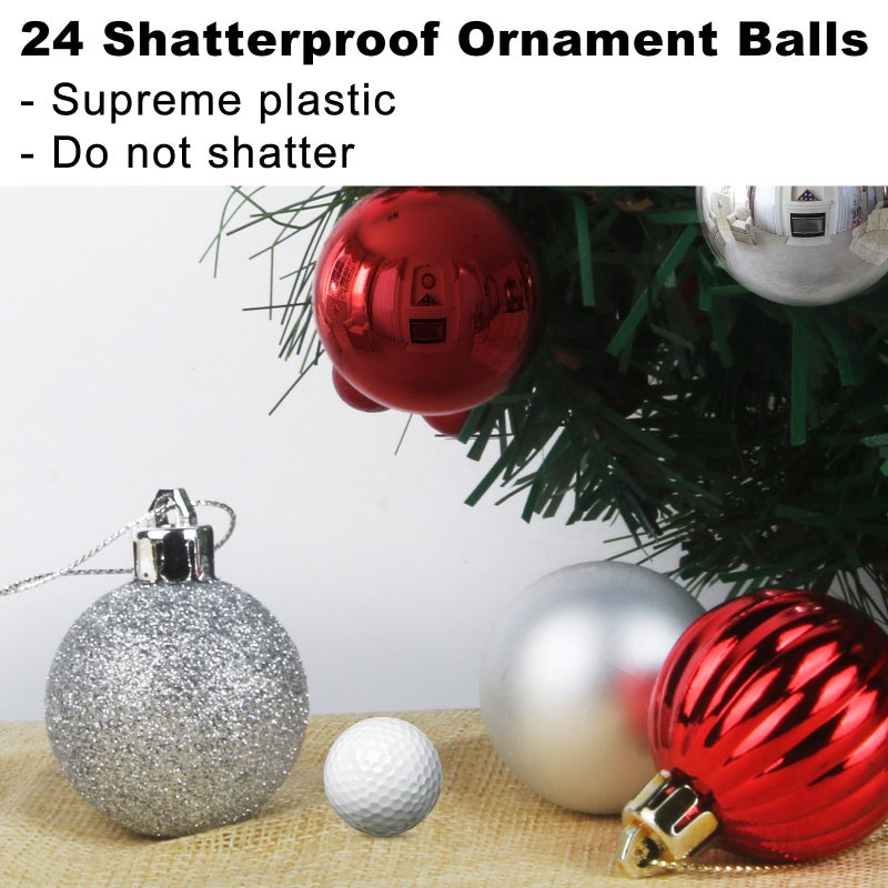 GameXcel Silver & Red 3.2"" Large Christmas Balls - Christmas Tree Decoration Ornaments Shatterproof Hanging Balls For Birthday Halloween Holiday Wedding Decorations Set Of 24Pcs - Image 3