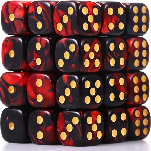 TecUnite 25 Pieces 6 Side Polyhedral Dice Set with Black Pouch Compatible with Board Activities Parties Math Learning and Others with Random Multi Colored Mix ColorDark Red Black6 Sides - Image 1
