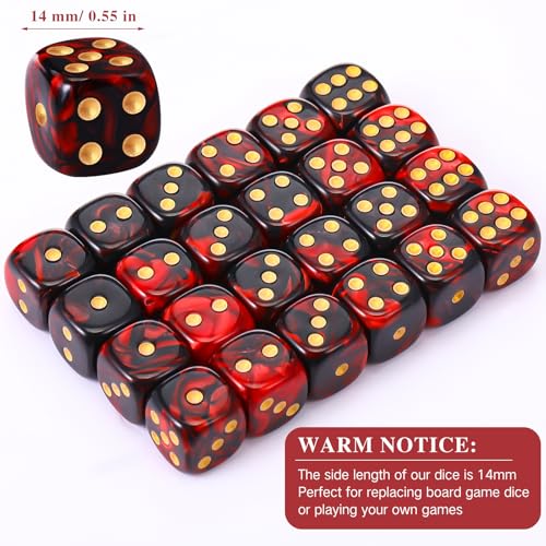 TecUnite 25 Pieces 6 Side Polyhedral Dice Set with Black Pouch Compatible with Board Activities Parties Math Learning and Others with Random Multi Colored Mix ColorDark Red Black6 Sides - Image 5