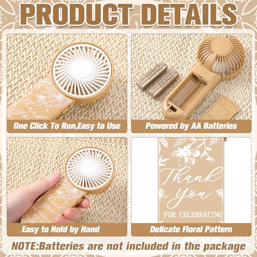 Tujoe 100 Pcs Wedding Handheld Fans for Guests Mini Personal Portable Fans Bulk Thank You for Celebrating with Us Fan for Wedding Bridal Shower Party Favors Summer Travel (Beige Botanical Lace) - Image 4