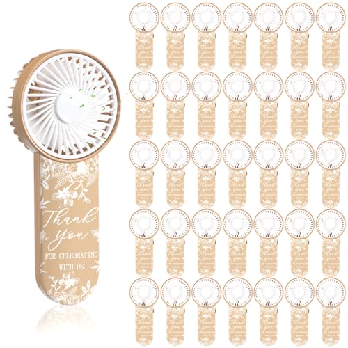 Tujoe 100 Pcs Wedding Handheld Fans for Guests Mini Personal Portable Fans Bulk Thank You for Celebrating with Us Fan for Wedding Bridal Shower Party Favors Summer Travel (Beige Botanical Lace) - Image 1