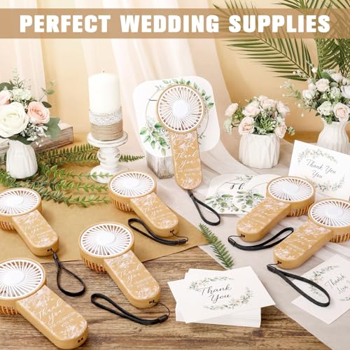 Tujoe 100 Pcs Wedding Handheld Fans for Guests Mini Personal Portable Fans Bulk Thank You for Celebrating with Us Fan for Wedding Bridal Shower Party Favors Summer Travel (Beige Botanical Lace) - Image 2