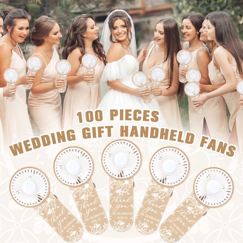 Tujoe 100 Pcs Wedding Handheld Fans for Guests Mini Personal Portable Fans Bulk Thank You for Celebrating with Us Fan for Wedding Bridal Shower Party Favors Summer Travel (Beige Botanical Lace) - Image 5