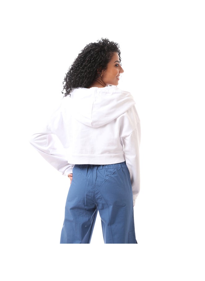 MERCH - Cropped Fitted Hoodie -White - Image 1