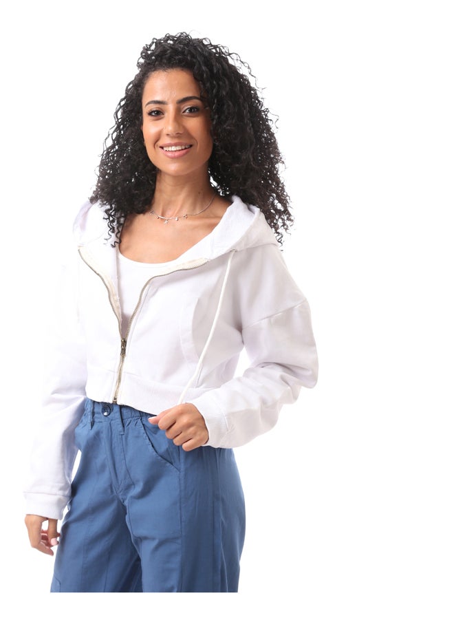 MERCH - Cropped Fitted Hoodie -White - Image 1