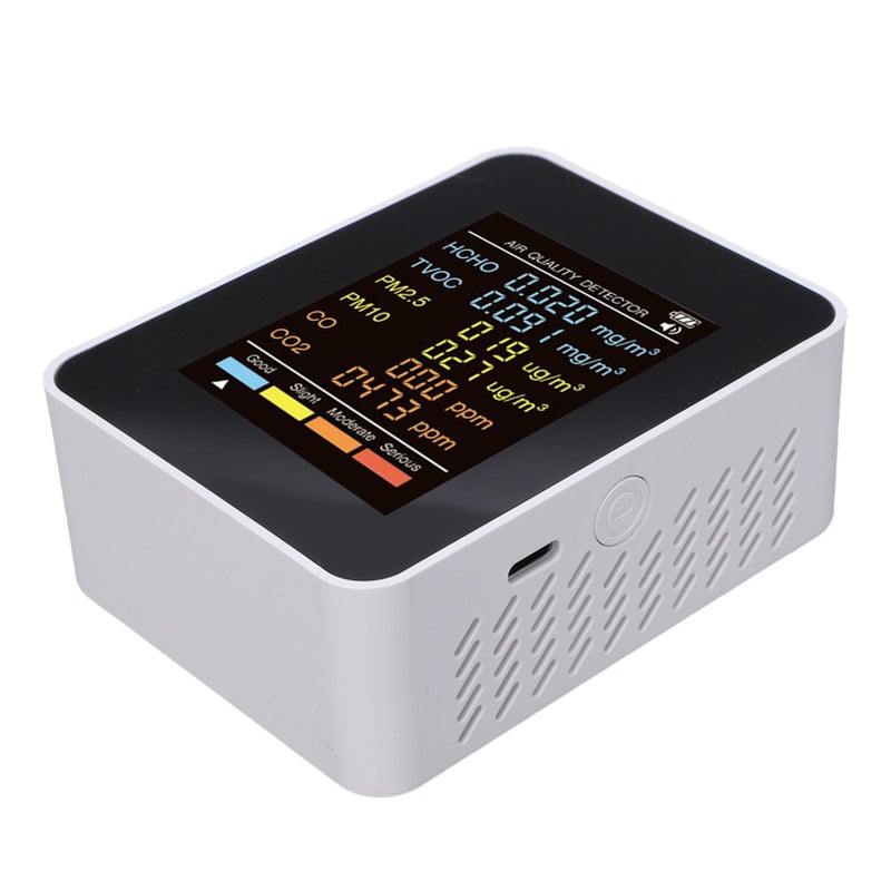 6 in 1 Air Quality Monitor, 2.8" Color Screen Indoor PM2.5 PM10 HCHO TVOC CO CO2 Detector, Multifunctional Air Pollution Tester for Home Office Hotel MT07CO White - Image 2