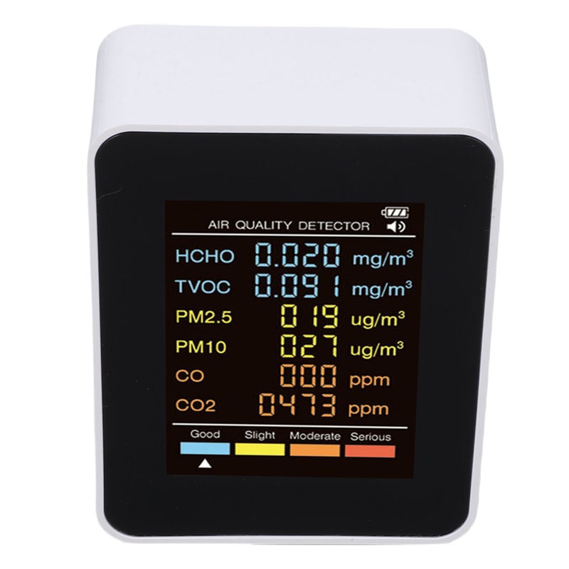 6 in 1 Air Quality Monitor, 2.8" Color Screen Indoor PM2.5 PM10 HCHO TVOC CO CO2 Detector, Multifunctional Air Pollution Tester for Home Office Hotel MT07CO White - Image 4