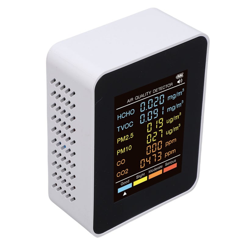 6 in 1 Air Quality Monitor, 2.8" Color Screen Indoor PM2.5 PM10 HCHO TVOC CO CO2 Detector, Multifunctional Air Pollution Tester for Home Office Hotel MT07CO White - Image 3