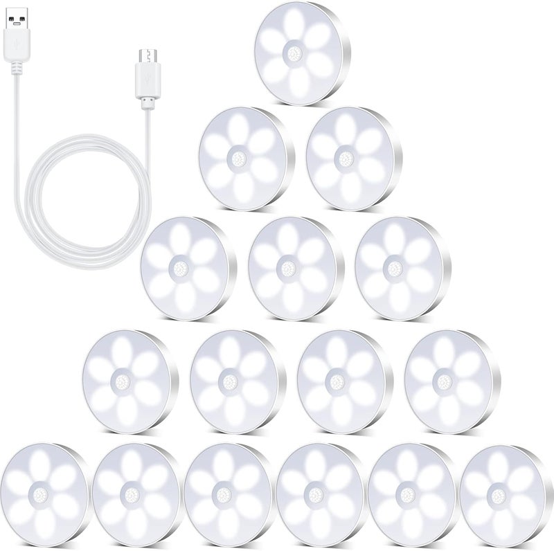 Hortsun 16 Pcs LED Rechargeable Motion Sensor Lights Powered USB Smart Stair Closet Night Lights for Indoor - Image 1