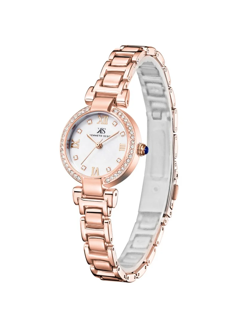 KENNETH SCOTT Kenneth Scott K22520-RBKM Women's Analog Display Watch & Alloy Strap Rose Gold