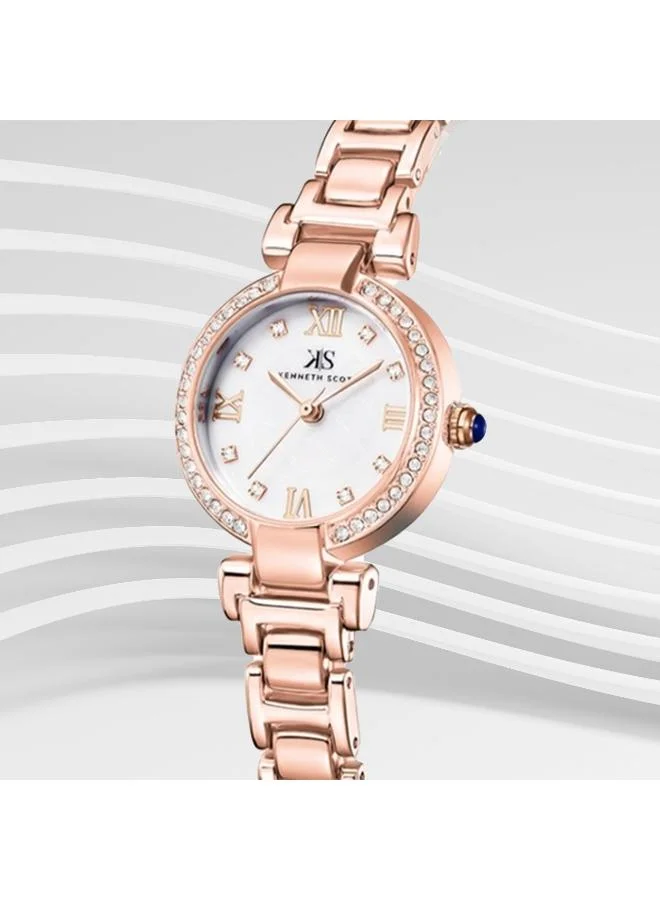 KENNETH SCOTT Kenneth Scott K22520-RBKM Women's Analog Display Watch & Alloy Strap Rose Gold
