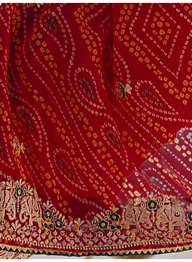 Satrani Women's Georgette Bandhani Printed Embroidery Saree with Unstitched Blouse Piece (4132S134N_Red) - Image 5
