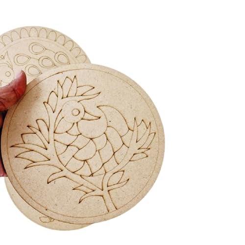 Kraftella Lippan Art Mandala Art Materials Diy Kit With Four Designs Premarked Mdf Board (4 Pcs Premarked Art Board, Diwali Decoration For Home Decor Engraved Painting MDF Base for DIY Decorations, Festival Gift, Wedding Decorations 8. inch - Image 3