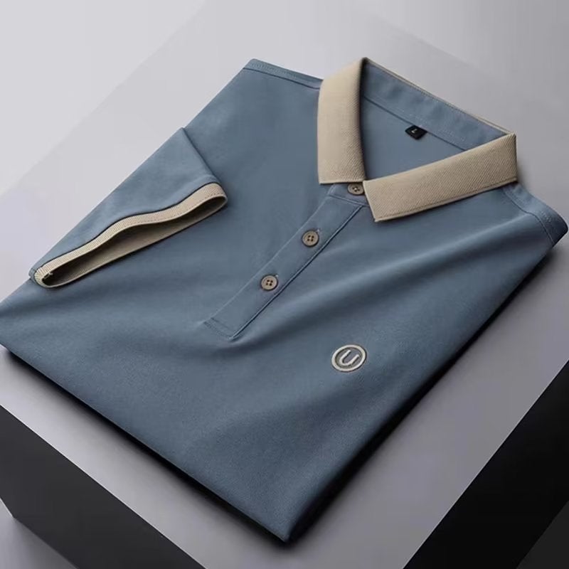 Summer 2023 Mens Casual Business Polo Shirt Brown - Image 2