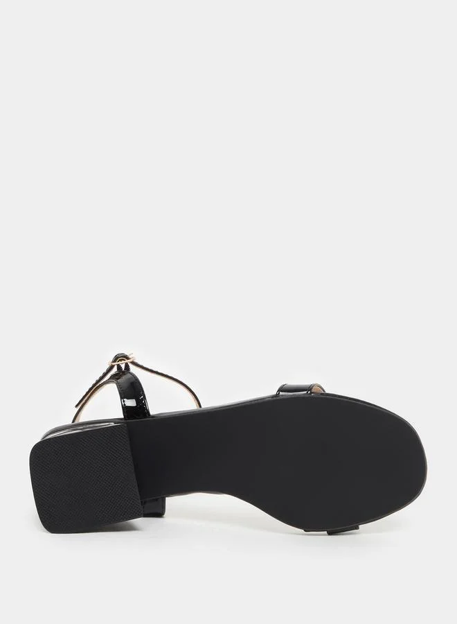 Styli Plain Ankle Strap Block Heel Sandals