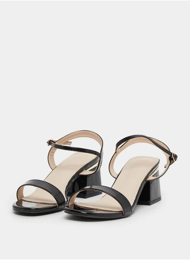 Styli Plain Ankle Strap Block Heel Sandals